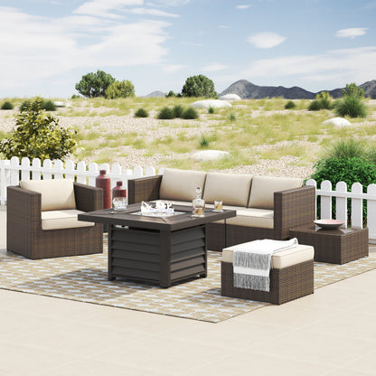 Set da 7 pezzi per braciere da conversazione in resina e vimini per patio Corvus Kipling