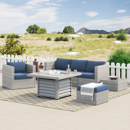 Set da 7 pezzi per braciere da conversazione in resina e vimini per patio Corvus Kipling