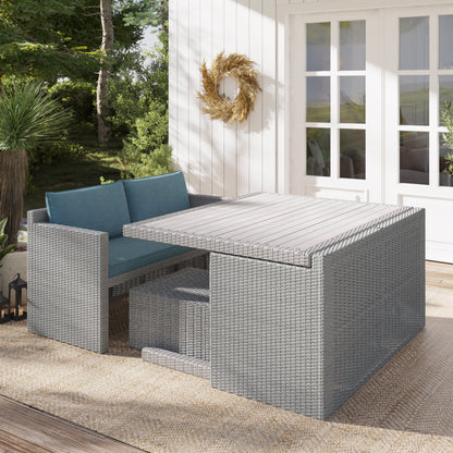 Set da pranzo per esterni in vimini e alluminio Corvus Martinka da 7 pezzi