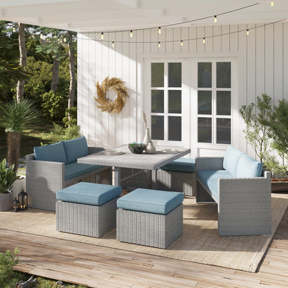 Set da pranzo per esterni in vimini e alluminio Corvus Martinka da 7 pezzi