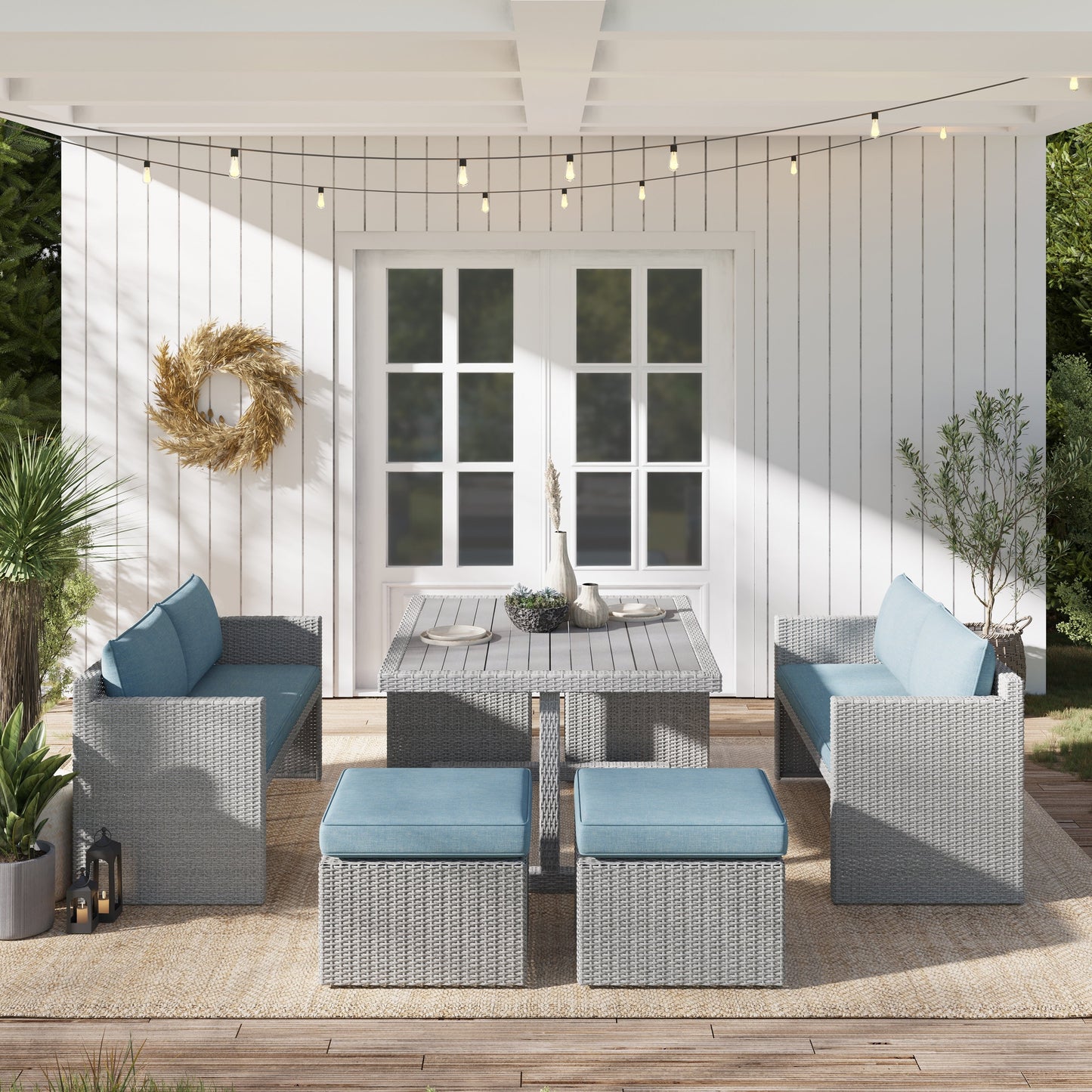 Set da pranzo per esterni in vimini e alluminio Corvus Martinka da 7 pezzi