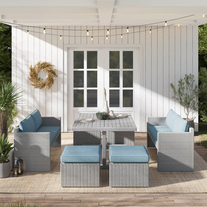 Set da pranzo per esterni in vimini e alluminio Corvus Martinka da 7 pezzi