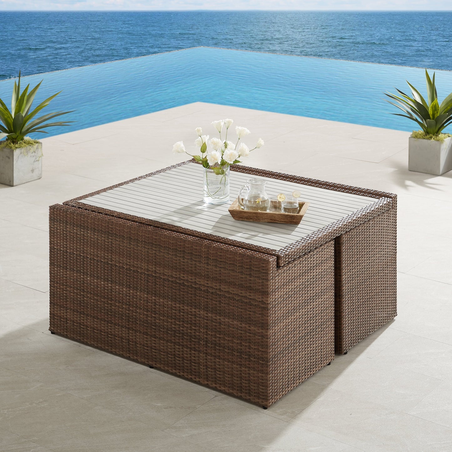 Set da pranzo per esterni in vimini e alluminio Corvus Martinka da 7 pezzi