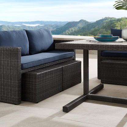 Set da pranzo per esterni in vimini e alluminio Corvus Martinka da 7 pezzi