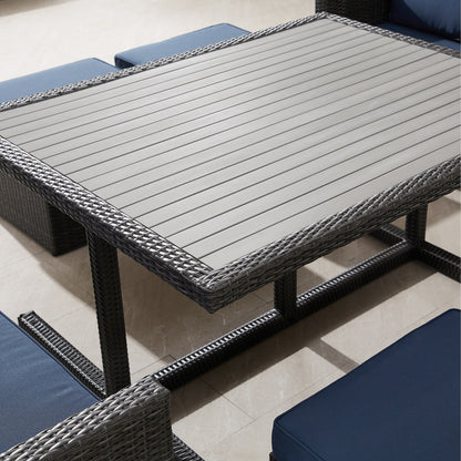 Set da pranzo per esterni in vimini e alluminio Corvus Martinka da 7 pezzi