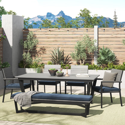 Set da pranzo per esterni Corvus Orville da 6 pezzi in alluminio con piano del tavolo in WPC