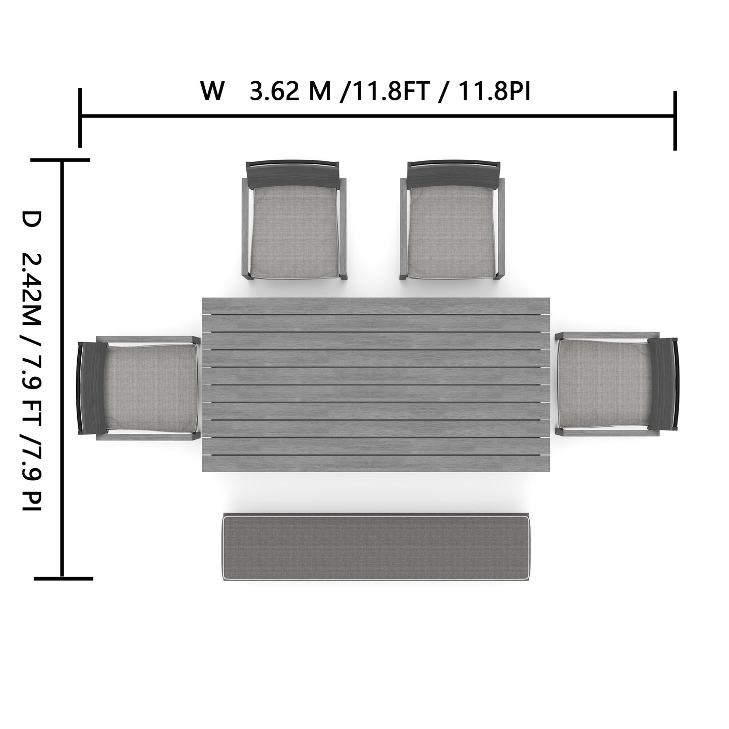 Set da pranzo per esterni Corvus Orville da 6 pezzi in alluminio con piano del tavolo in WPC