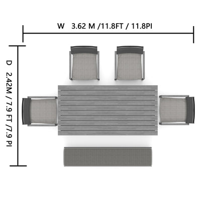 Set da pranzo per esterni Corvus Orville da 6 pezzi in alluminio con piano del tavolo in WPC
