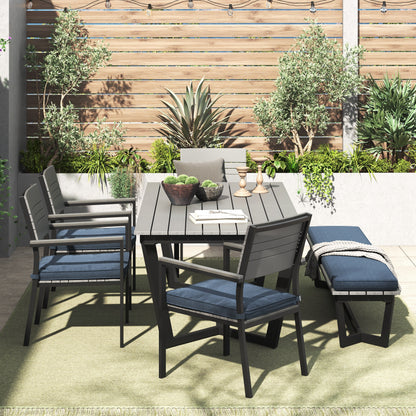 Set da pranzo per esterni Corvus Orville da 6 pezzi in alluminio con piano del tavolo in WPC