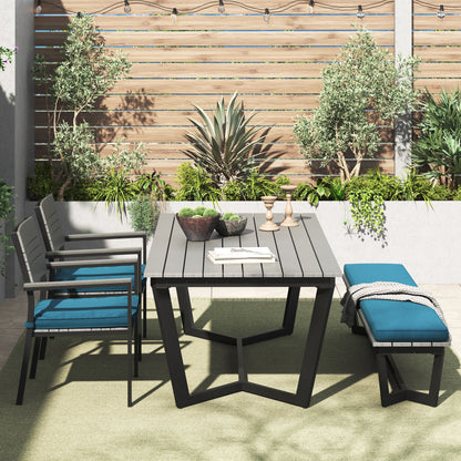 Set da pranzo per esterni Corvus Orville da 6 pezzi in alluminio con piano del tavolo in WPC