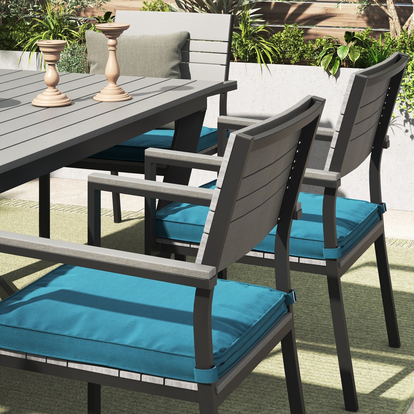 Set da pranzo per esterni Corvus Orville da 6 pezzi in alluminio con piano del tavolo in WPC