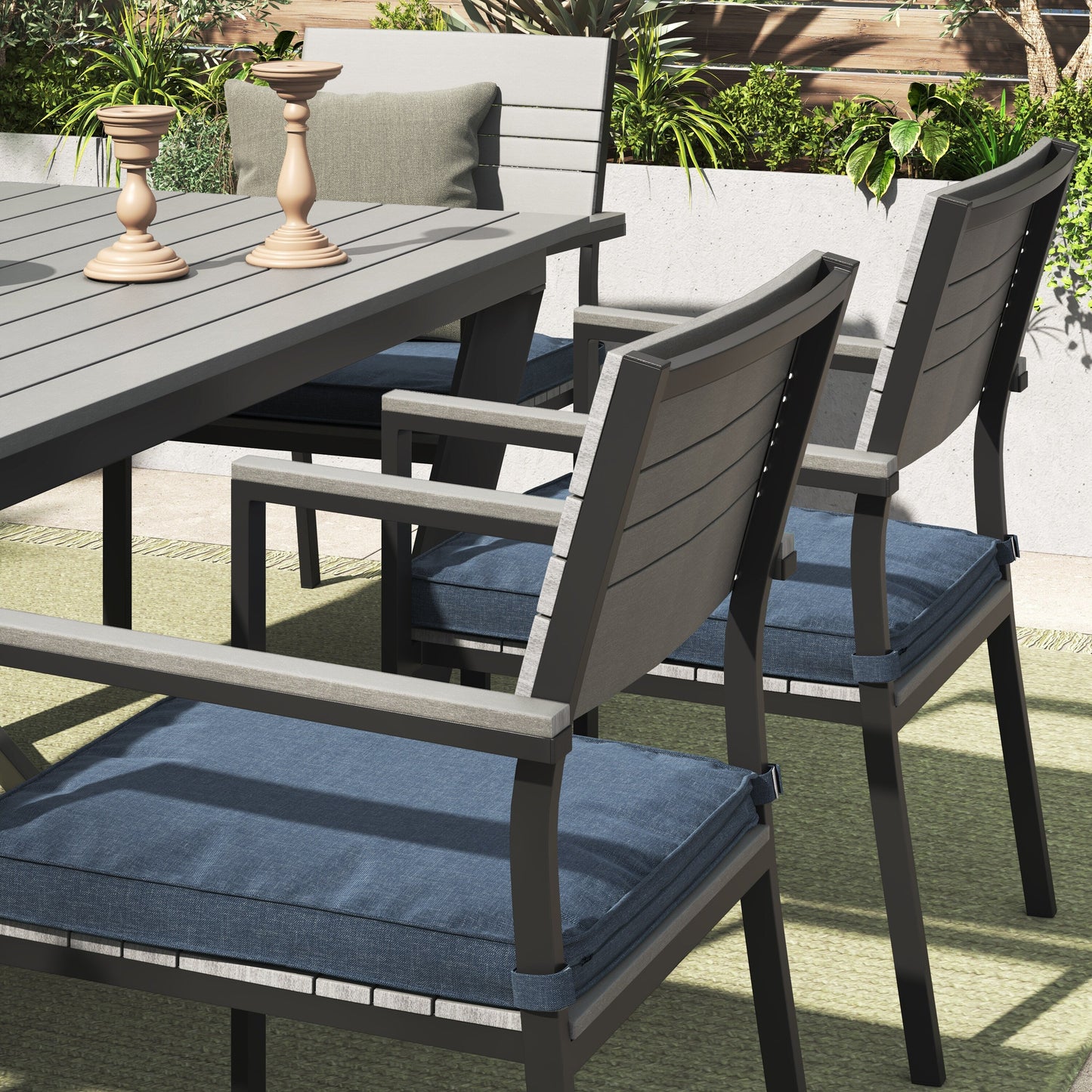 Set da pranzo per esterni Corvus Orville da 6 pezzi in alluminio con piano del tavolo in WPC