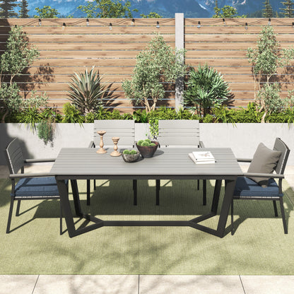 Set da pranzo per esterni Corvus Orville da 6 pezzi in alluminio con piano del tavolo in WPC