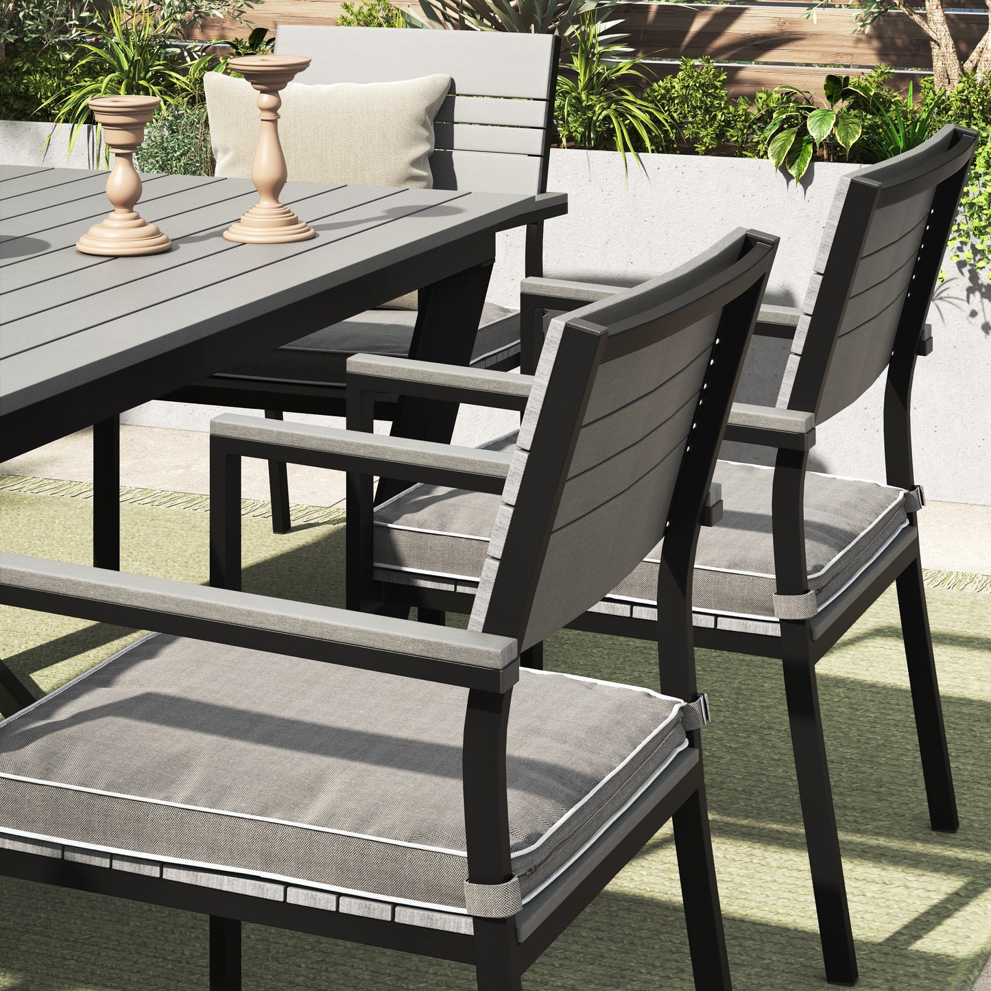 Set da pranzo per esterni Corvus Orville da 6 pezzi in alluminio con piano del tavolo in WPC