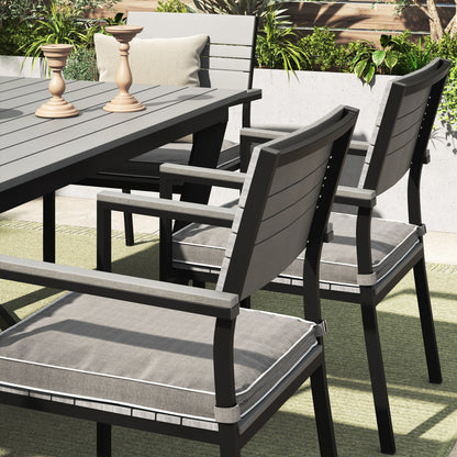 Set da pranzo per esterni Corvus Orville da 6 pezzi in alluminio con piano del tavolo in WPC