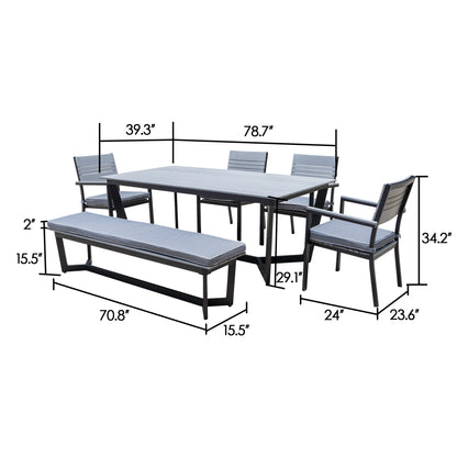 Set da pranzo per esterni Corvus Orville da 6 pezzi in alluminio con piano del tavolo in WPC