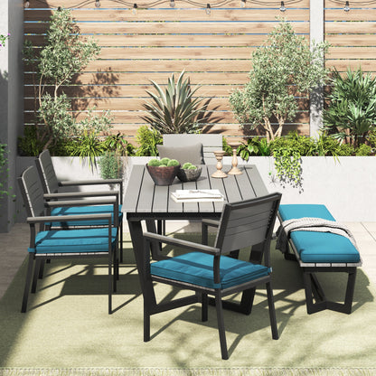 Set da pranzo per esterni Corvus Orville da 6 pezzi in alluminio con piano del tavolo in WPC