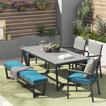 Set da pranzo per esterni Corvus Orville da 6 pezzi in alluminio con piano del tavolo in WPC