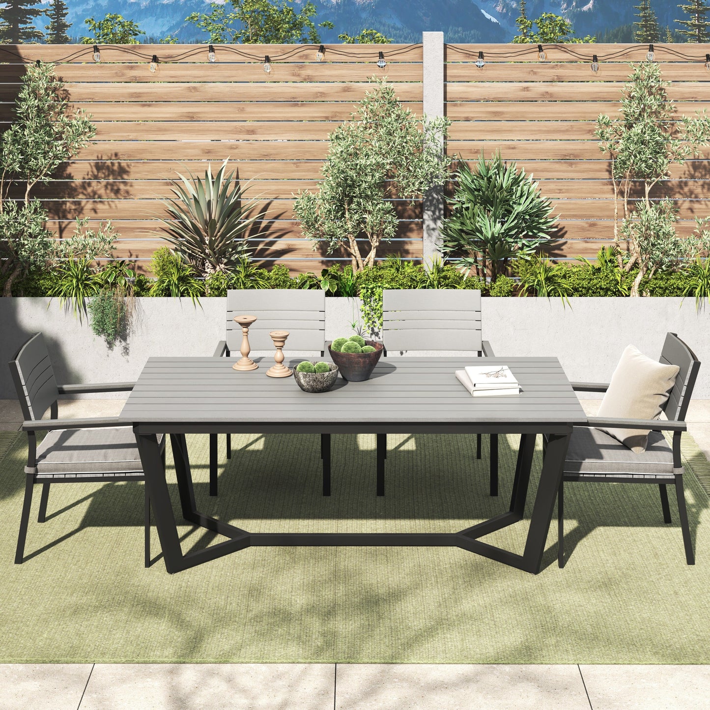 Set da pranzo per esterni Corvus Orville da 6 pezzi in alluminio con piano del tavolo in WPC