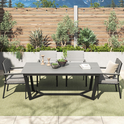Set da pranzo per esterni Corvus Orville da 6 pezzi in alluminio con piano del tavolo in WPC