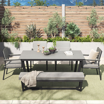 Set da pranzo per esterni Corvus Orville da 6 pezzi in alluminio con piano del tavolo in WPC