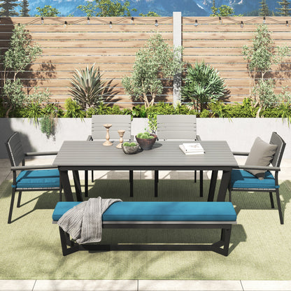 Set da pranzo per esterni Corvus Orville da 6 pezzi in alluminio con piano del tavolo in WPC