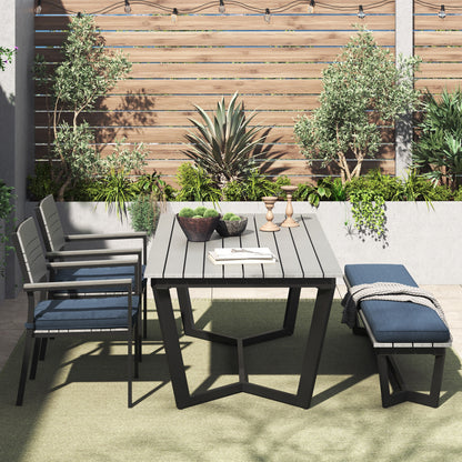 Set da pranzo per esterni Corvus Orville da 6 pezzi in alluminio con piano del tavolo in WPC