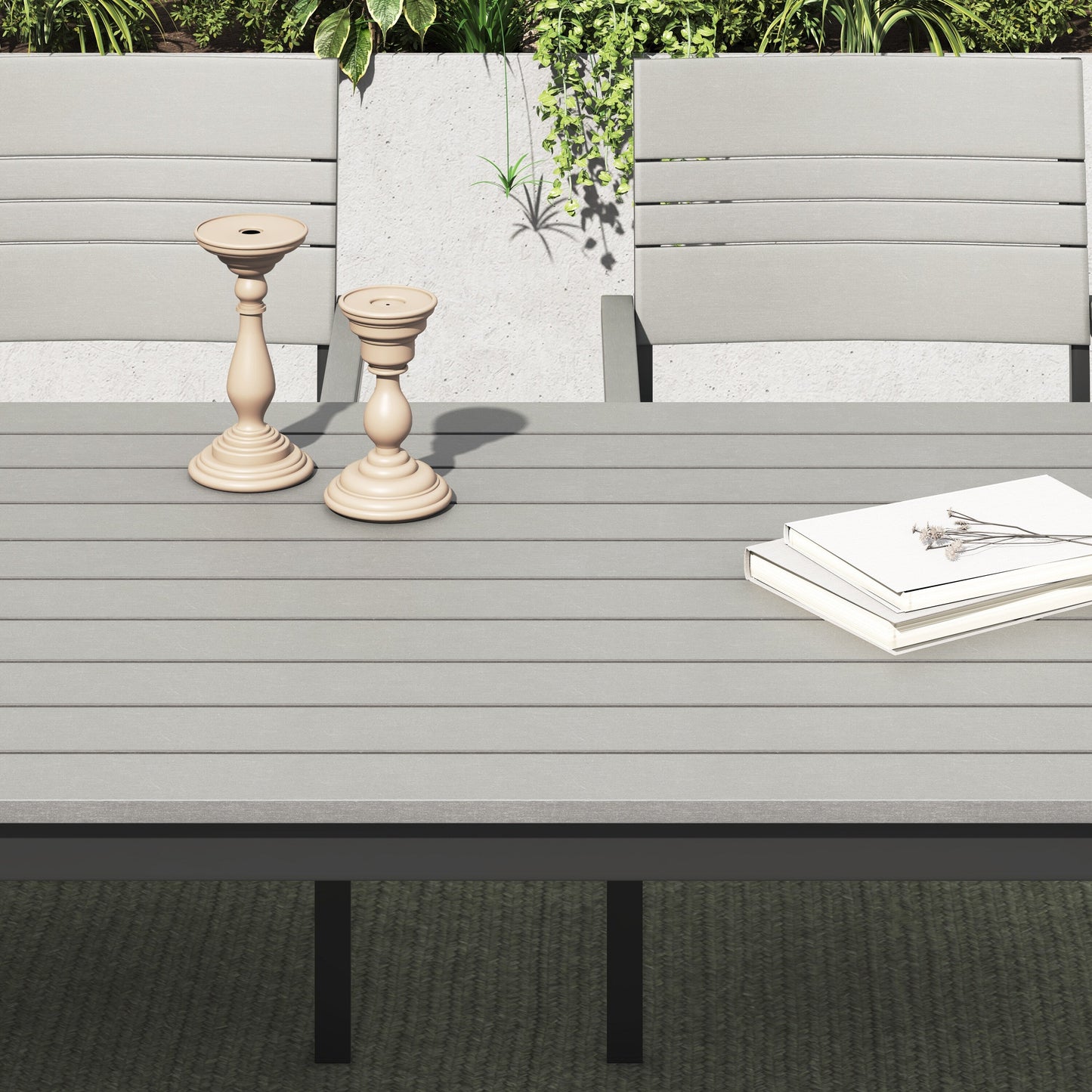 Set da pranzo per esterni Corvus Orville da 6 pezzi in alluminio con piano del tavolo in WPC