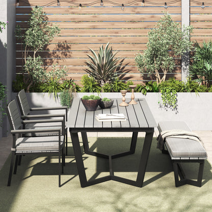 Set da pranzo per esterni Corvus Orville da 6 pezzi in alluminio con piano del tavolo in WPC