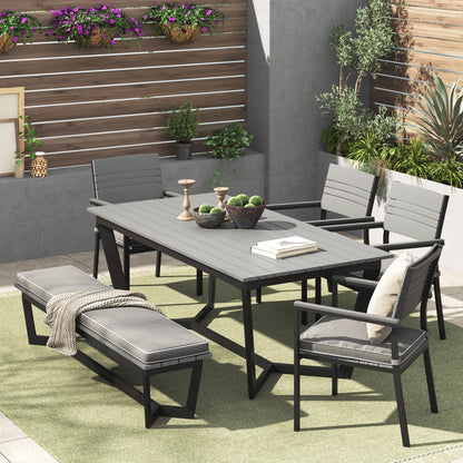 Set da pranzo per esterni Corvus Orville da 6 pezzi in alluminio con piano del tavolo in WPC