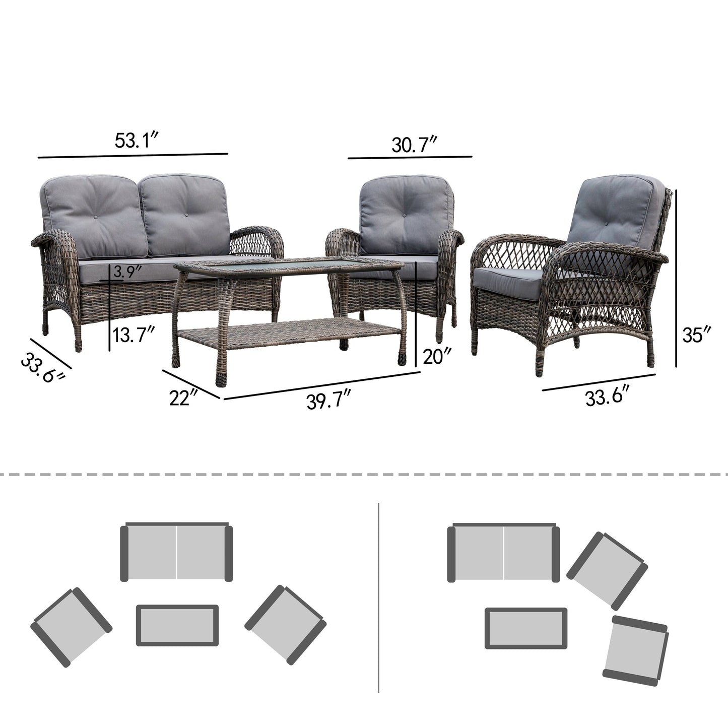 Set da giardino in vimini Corvus Padova da 4 pezzi