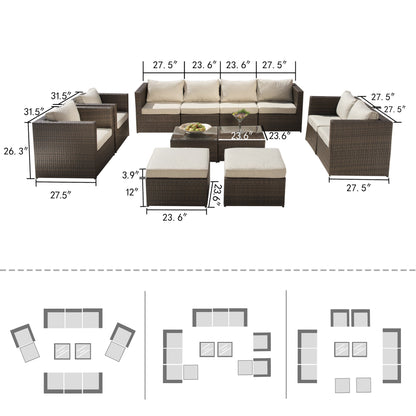 Set da conversazione componibile con mobili da giardino in vimini marrone Corvus Trey da 12 pezzi