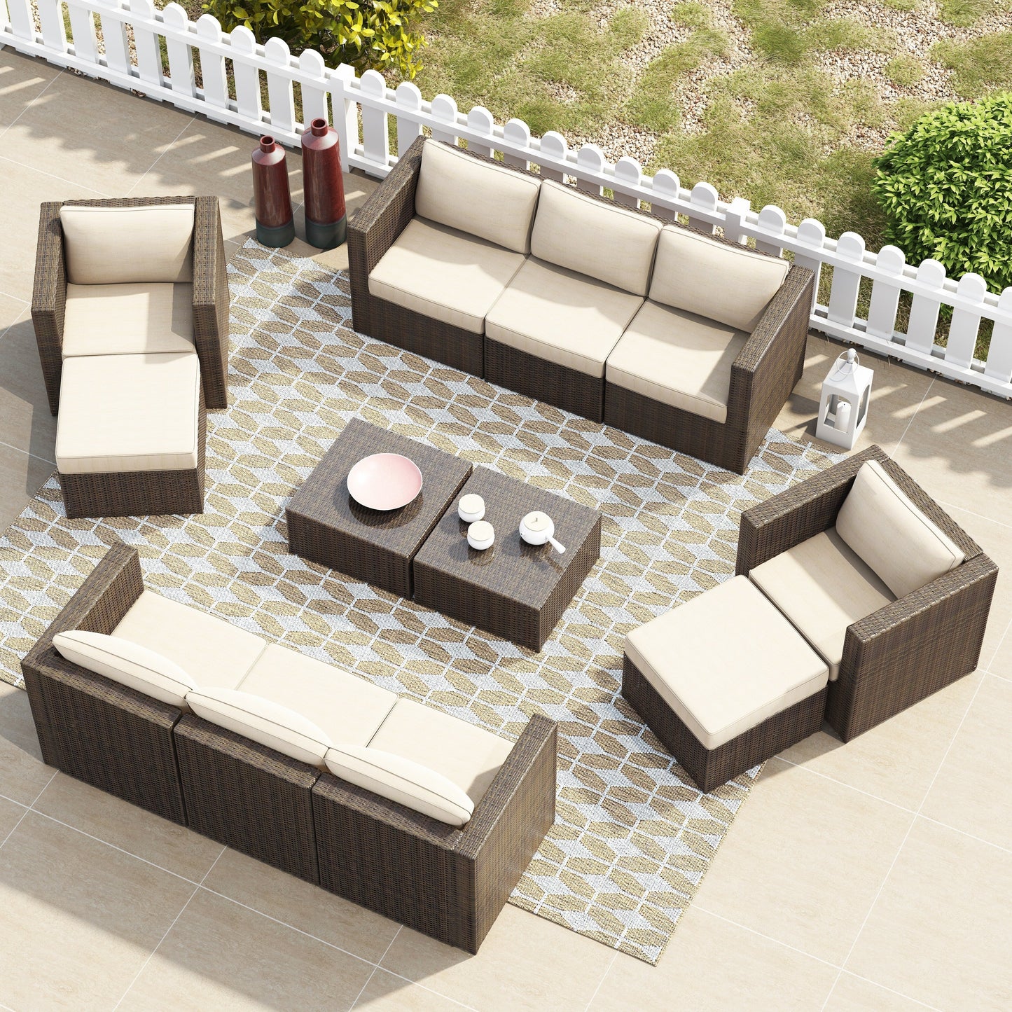 Set da conversazione componibile con mobili da giardino in vimini marrone Corvus Trey da 12 pezzi