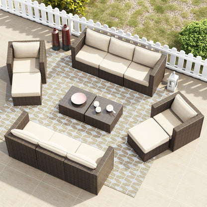 Set da conversazione componibile con mobili da giardino in vimini marrone Corvus Trey da 12 pezzi