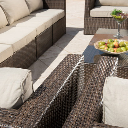 Set da conversazione componibile con mobili da giardino in vimini marrone Corvus Trey da 12 pezzi