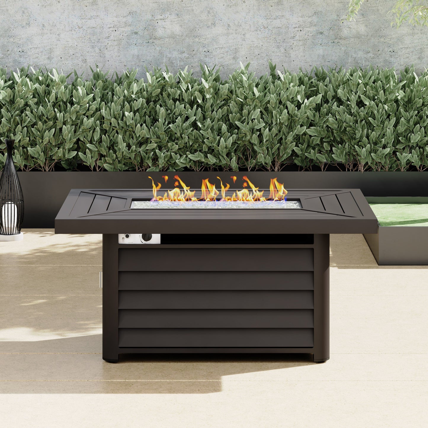 Set di mobili da giardino componibili in vimini intrecciato Corvus Trey da 13 pezzi con tavolo da fuoco