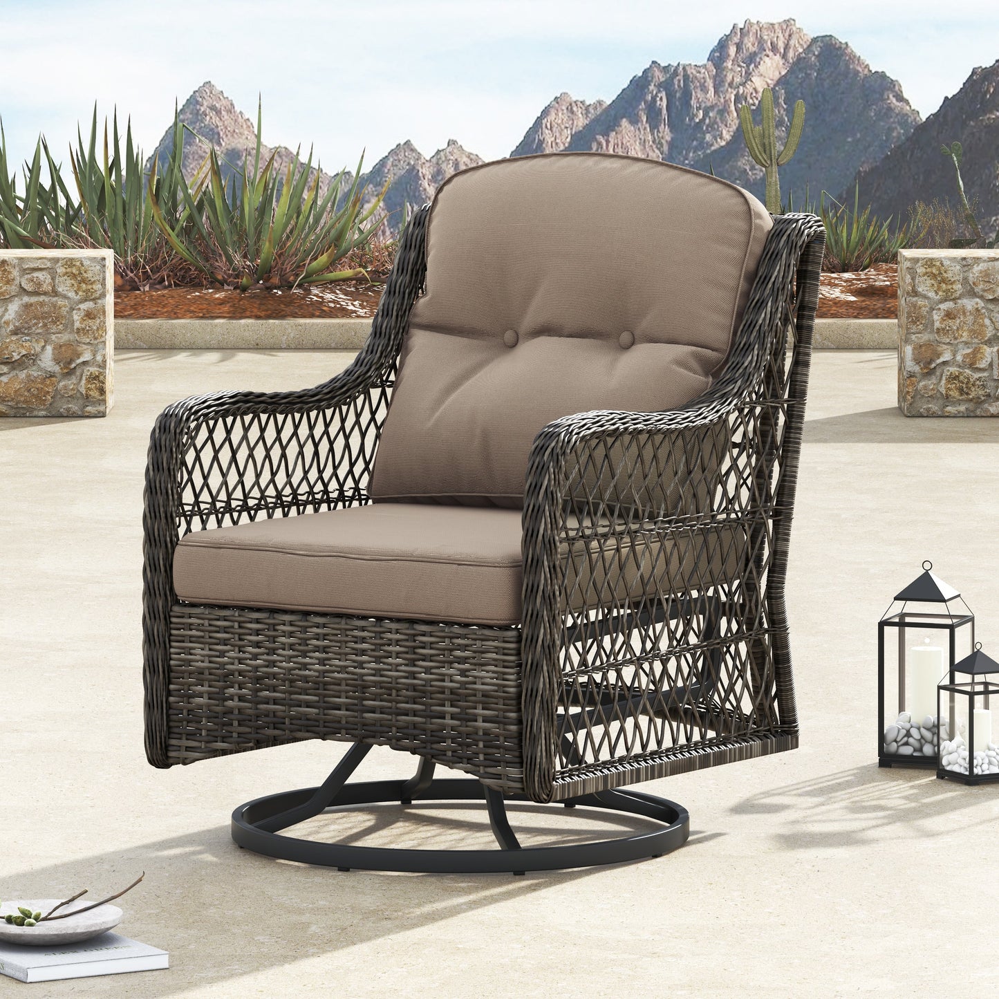 Corvus Vasconia 5 pezzi set girevole in resina e vimini per esterni con tavolo da fuoco