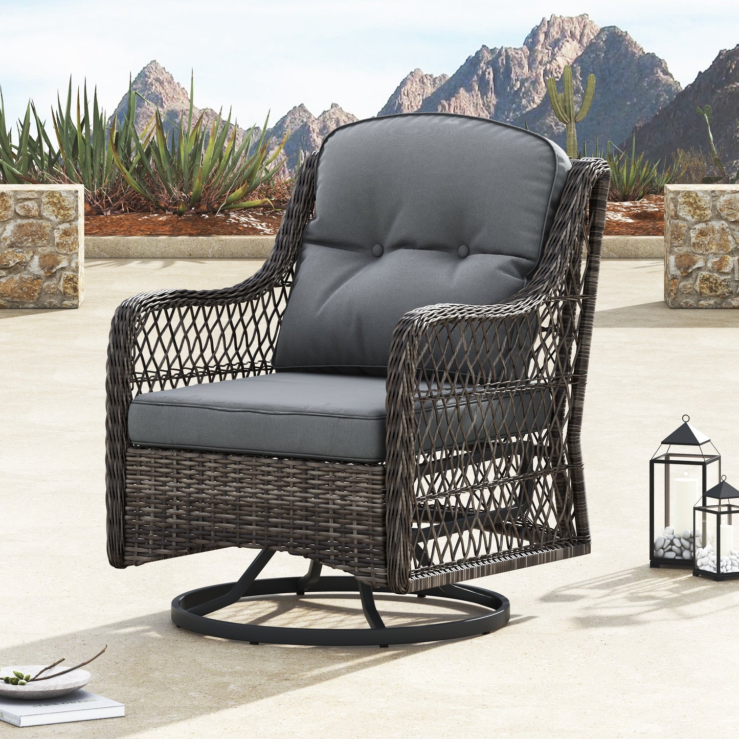 Corvus Vasconia 5 pezzi set girevole in resina e vimini per esterni con tavolo da fuoco