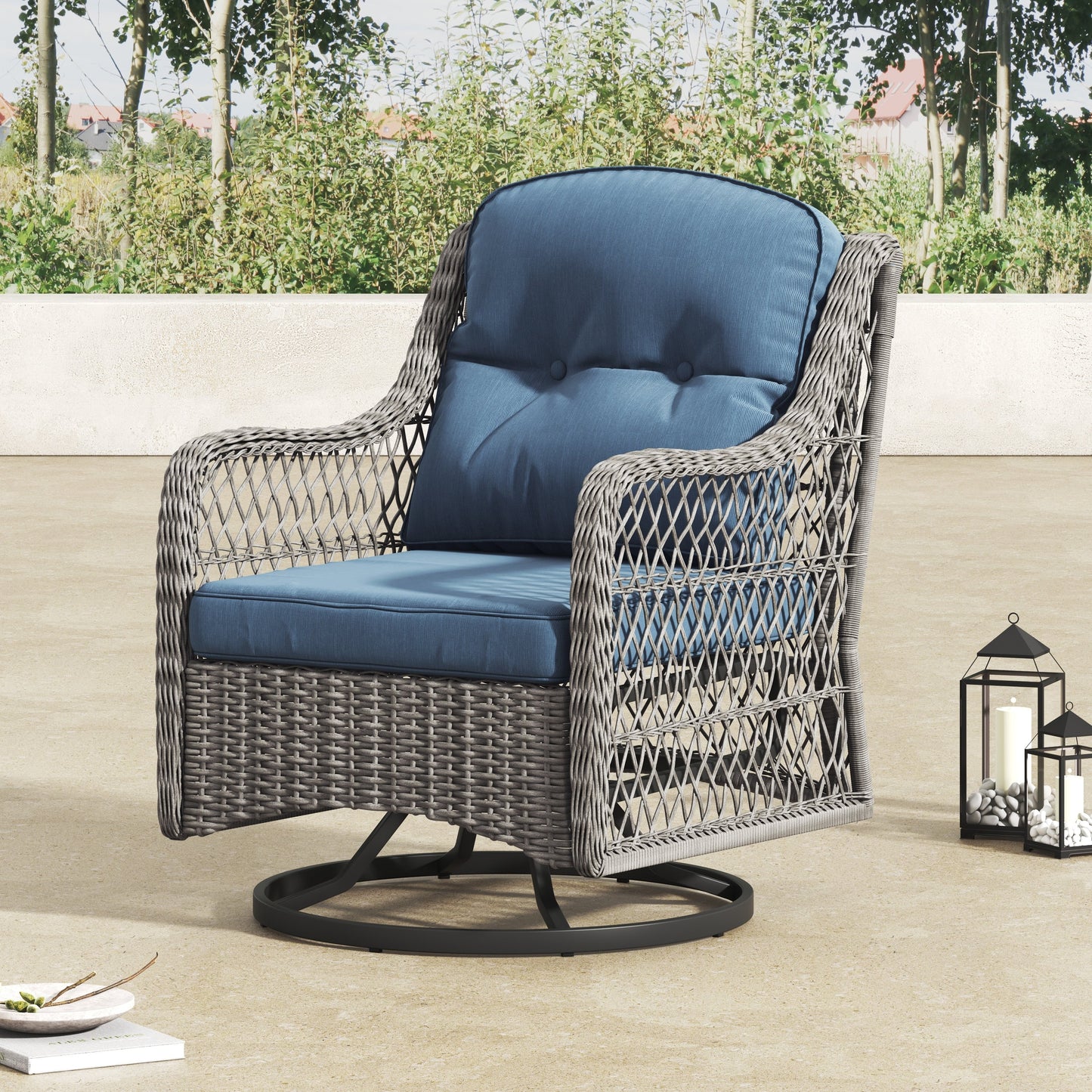 Corvus Vasconia 5 pezzi set girevole in resina e vimini per esterni con tavolo da fuoco