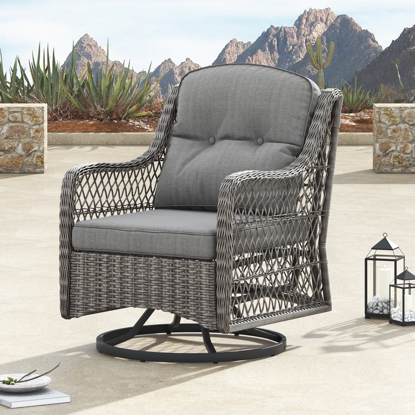 Corvus Vasconia 5 pezzi set girevole in resina e vimini per esterni con tavolo da fuoco