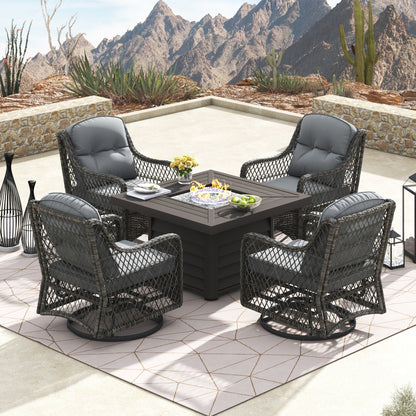 Corvus Vasconia 5 pezzi set girevole in resina e vimini per esterni con tavolo da fuoco