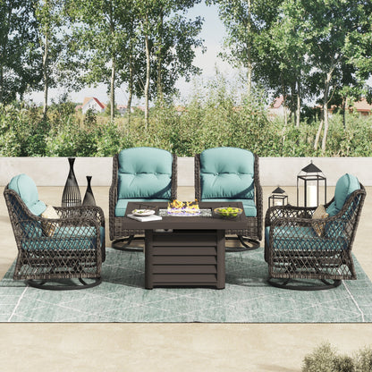 Corvus Vasconia 5 pezzi set girevole in resina e vimini per esterni con tavolo da fuoco