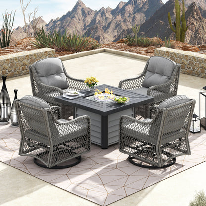 Corvus Vasconia 5 pezzi set girevole in resina e vimini per esterni con tavolo da fuoco