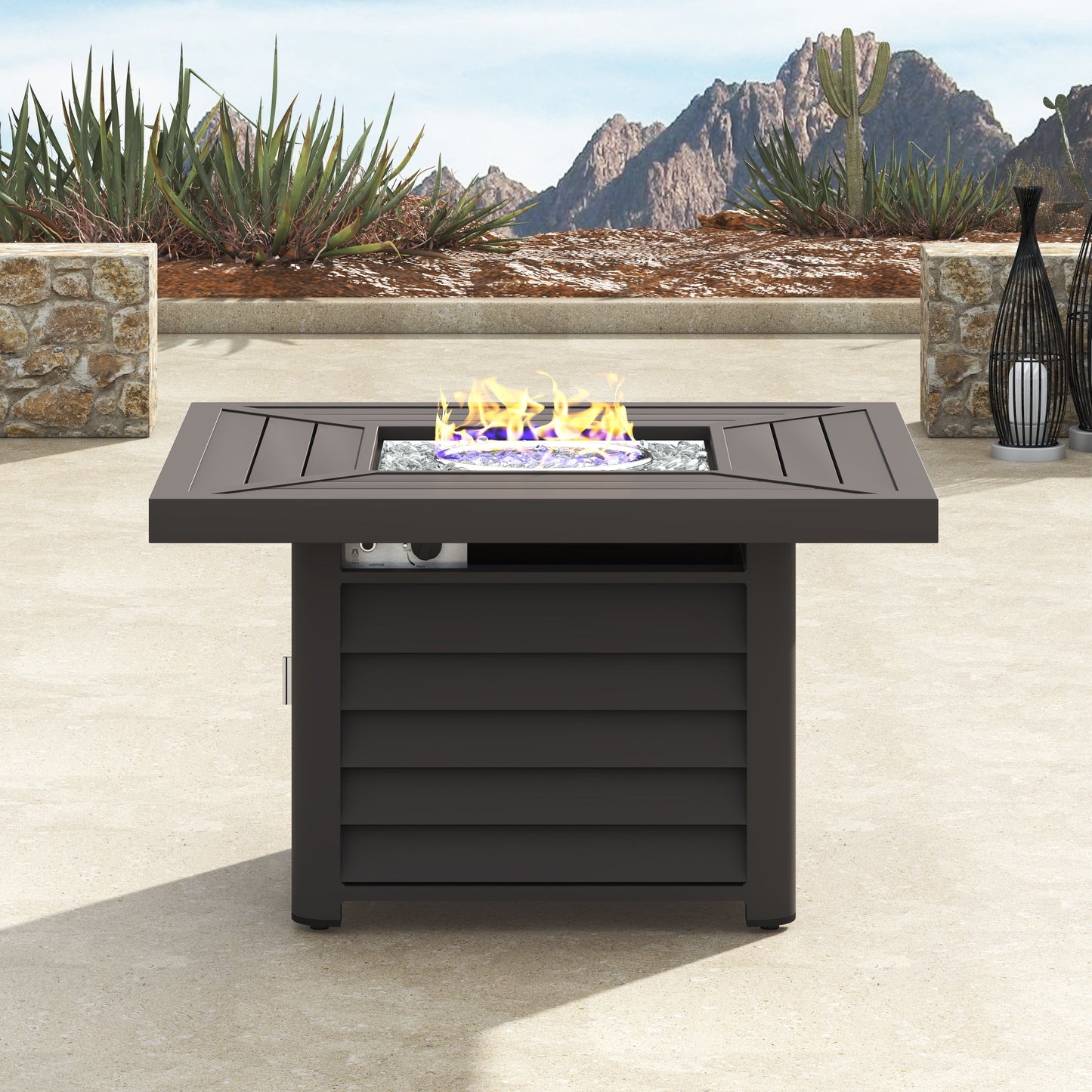 Corvus Vasconia 5 pezzi set girevole in resina e vimini per esterni con tavolo da fuoco