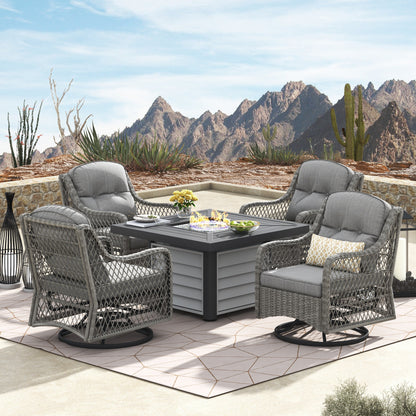 Corvus Vasconia 5 pezzi set girevole in resina e vimini per esterni con tavolo da fuoco