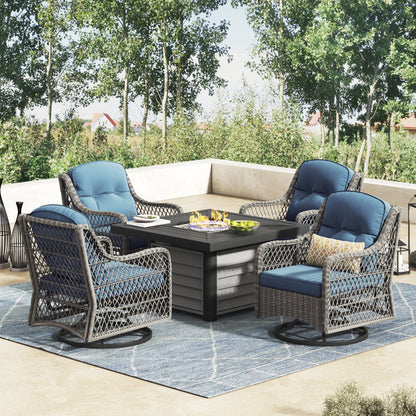 Corvus Vasconia 5 pezzi set girevole in resina e vimini per esterni con tavolo da fuoco
