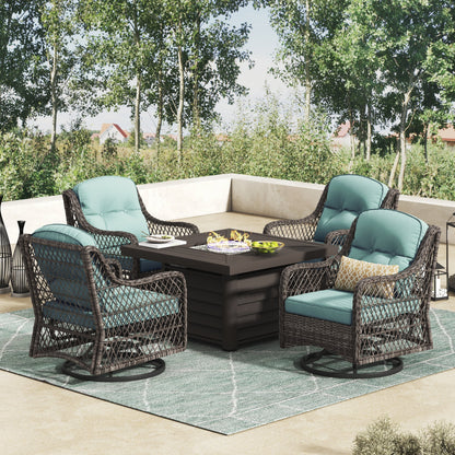 Corvus Vasconia 5 pezzi set girevole in resina e vimini per esterni con tavolo da fuoco