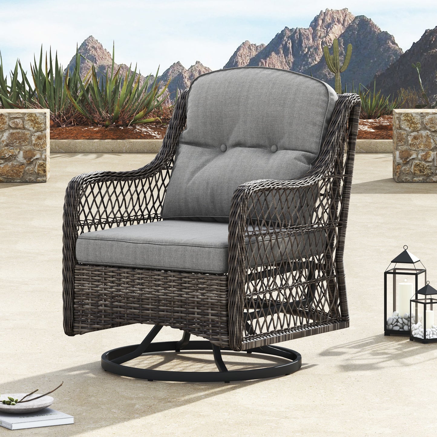 Corvus Vasconia 5 pezzi set girevole in resina e vimini per esterni con tavolo da fuoco