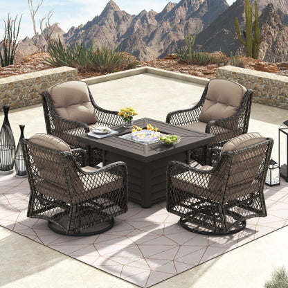 Corvus Vasconia 5 pezzi set girevole in resina e vimini per esterni con tavolo da fuoco