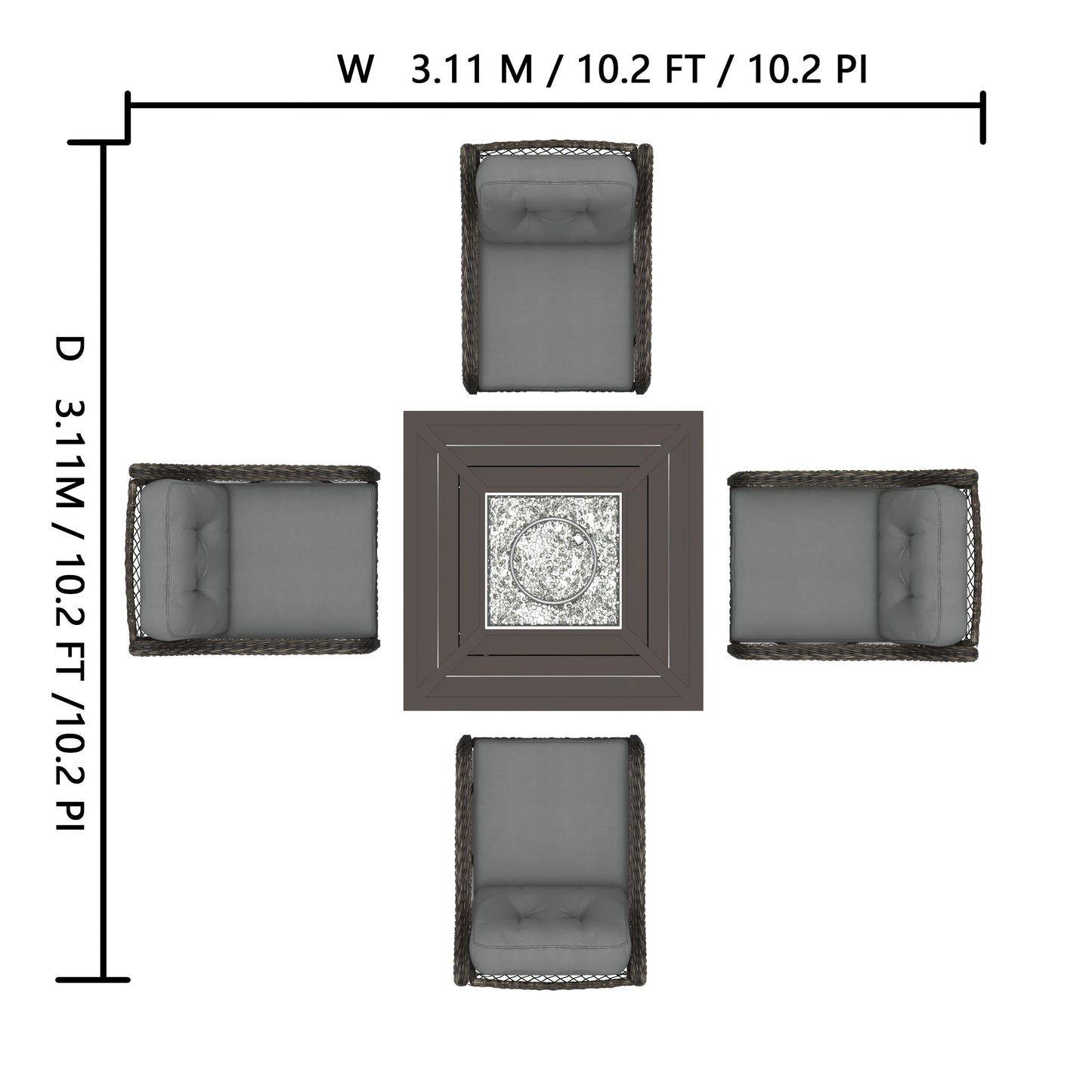 Corvus Vasconia 5 pezzi set girevole in resina e vimini per esterni con tavolo da fuoco